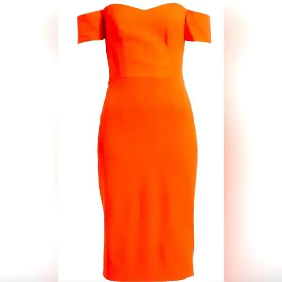 NWT Dress the population Bailey off the shoulder midi medium poppy - Picture 2 of 6